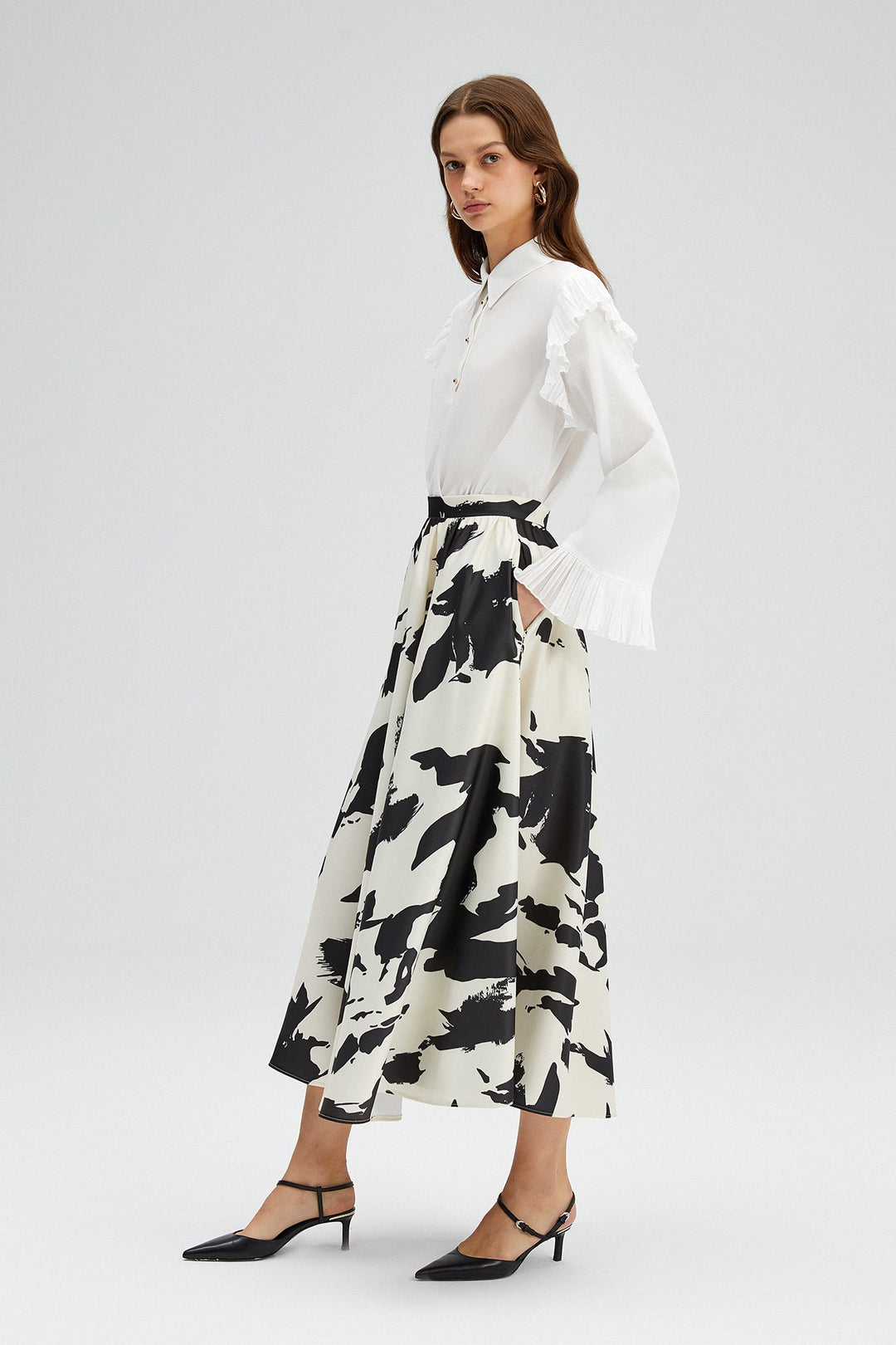 Abstract Monochrome Midi Skirt