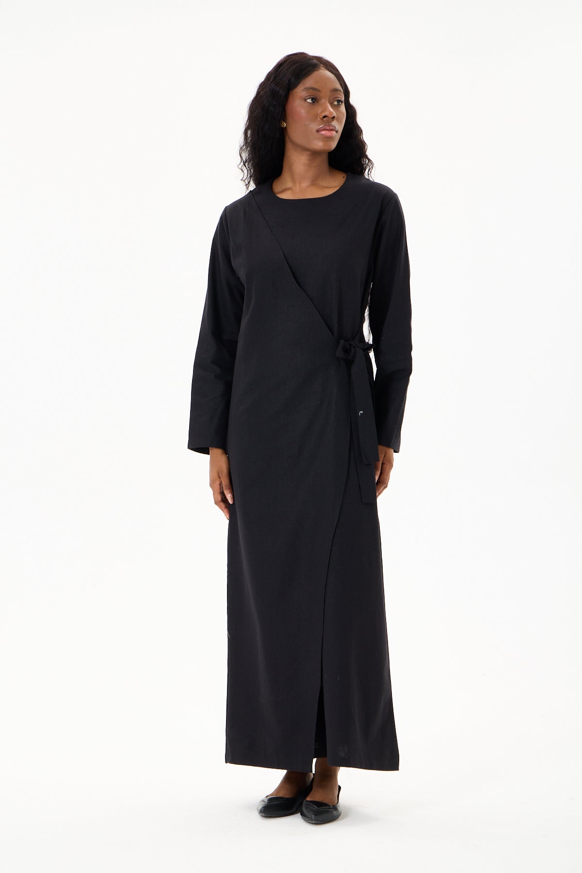 Evan Wrap Linen Dress Black