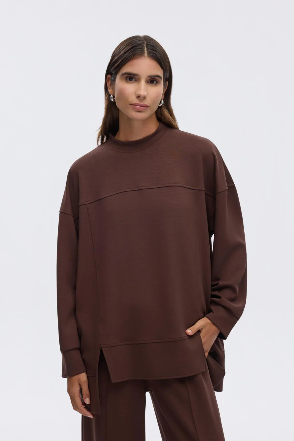 Modal Knit Asymmetrical Cut Co-Ord Set Brown