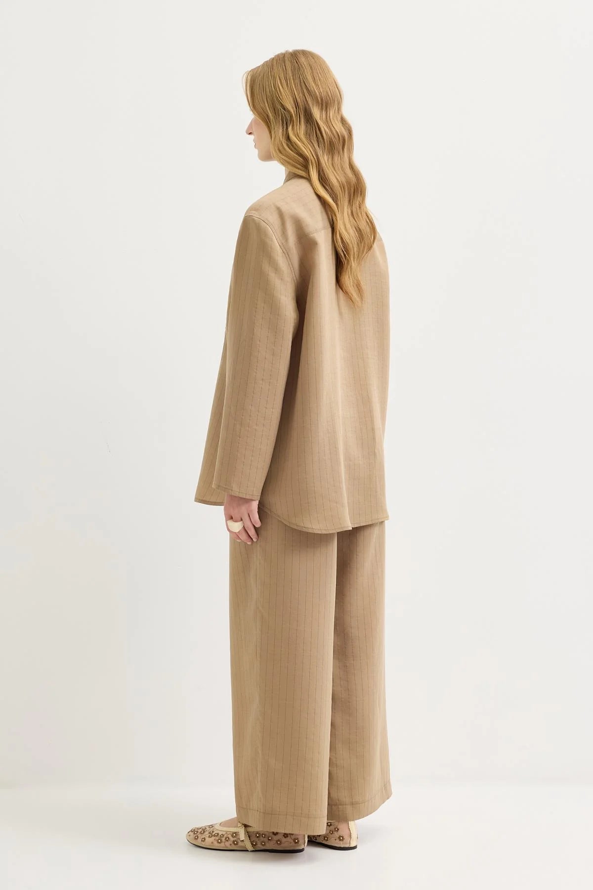Dory Mandarin Blouse and Trousers Set Camel