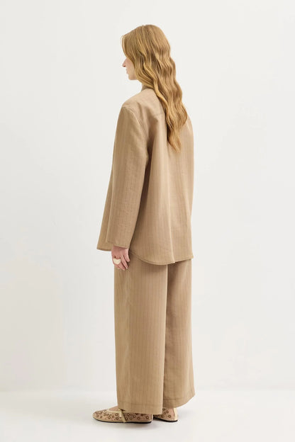 Dory Mandarin Blouse and Trousers Set Camel