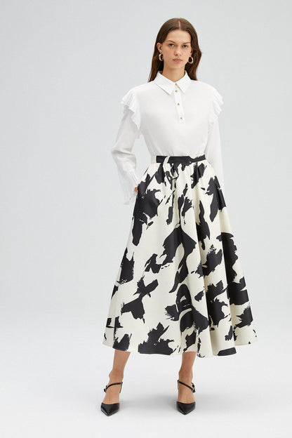 Abstract Monochrome Midi Skirt