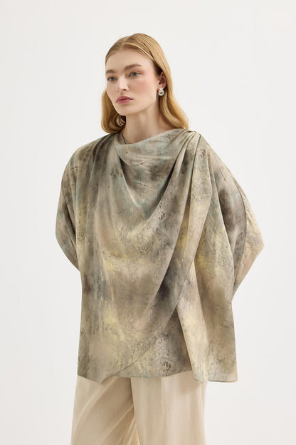 Shawl Collar Patterned Tunic Sage
