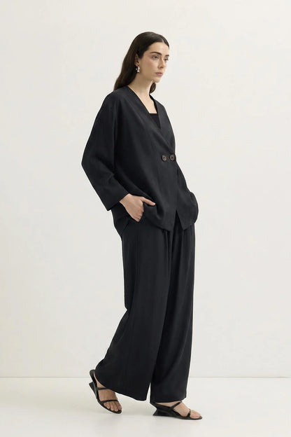 Wrap Front Modal Tunic Trousers Set Black