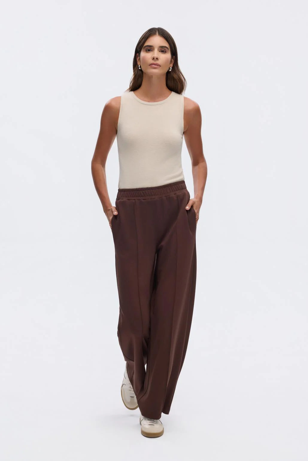 Modal Knit Asymmetrical Cut Co-Ord Set Brown