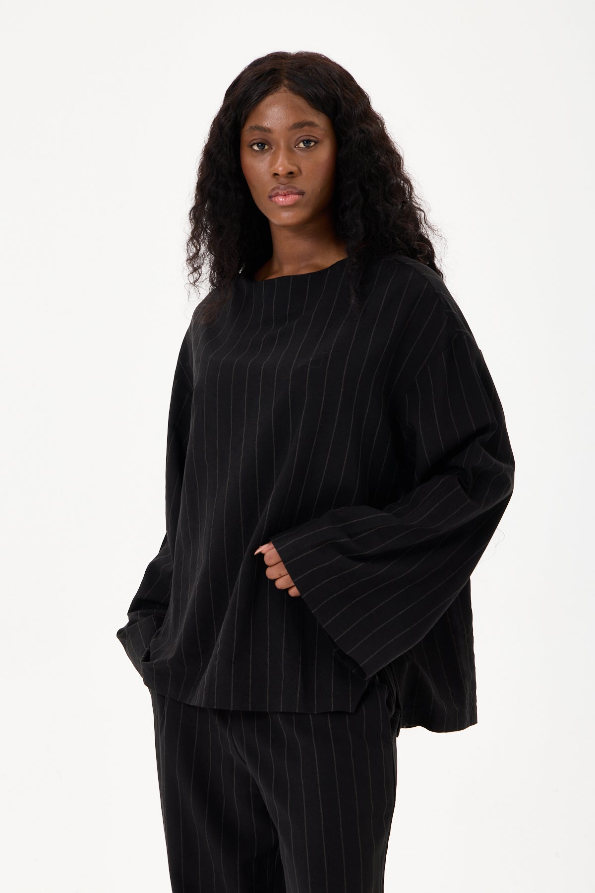 Capri Striped Linen Set Black