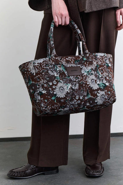 JACQUARD PATTERNED TOTE BAG BROWN