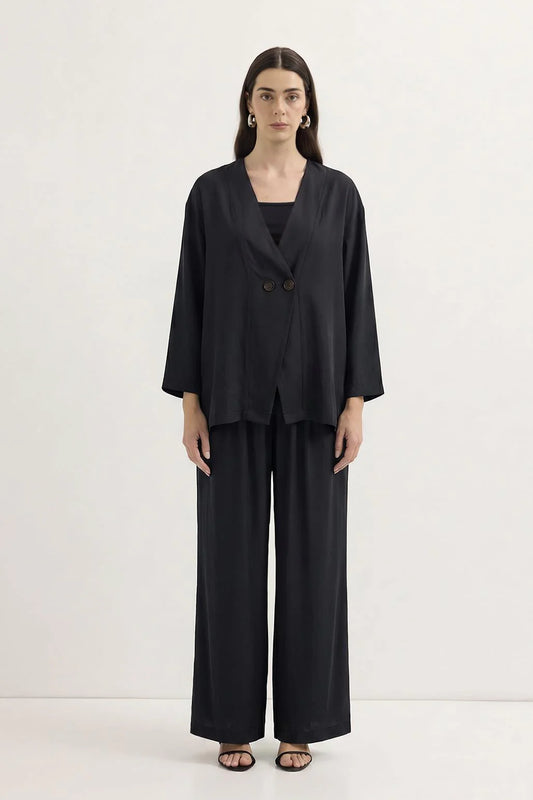 Wrap Front Modal Tunic Trousers Set Black