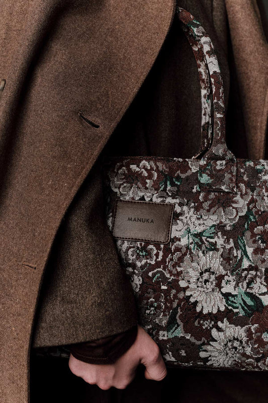 JACQUARD PATTERNED TOTE BAG BROWN