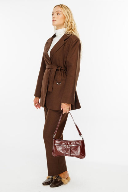 Premium Belted Blazer Brown Jacket