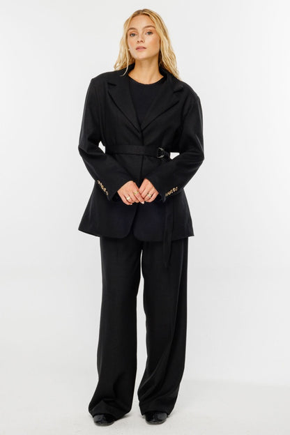 Premium Belted Blazer Black Jacket