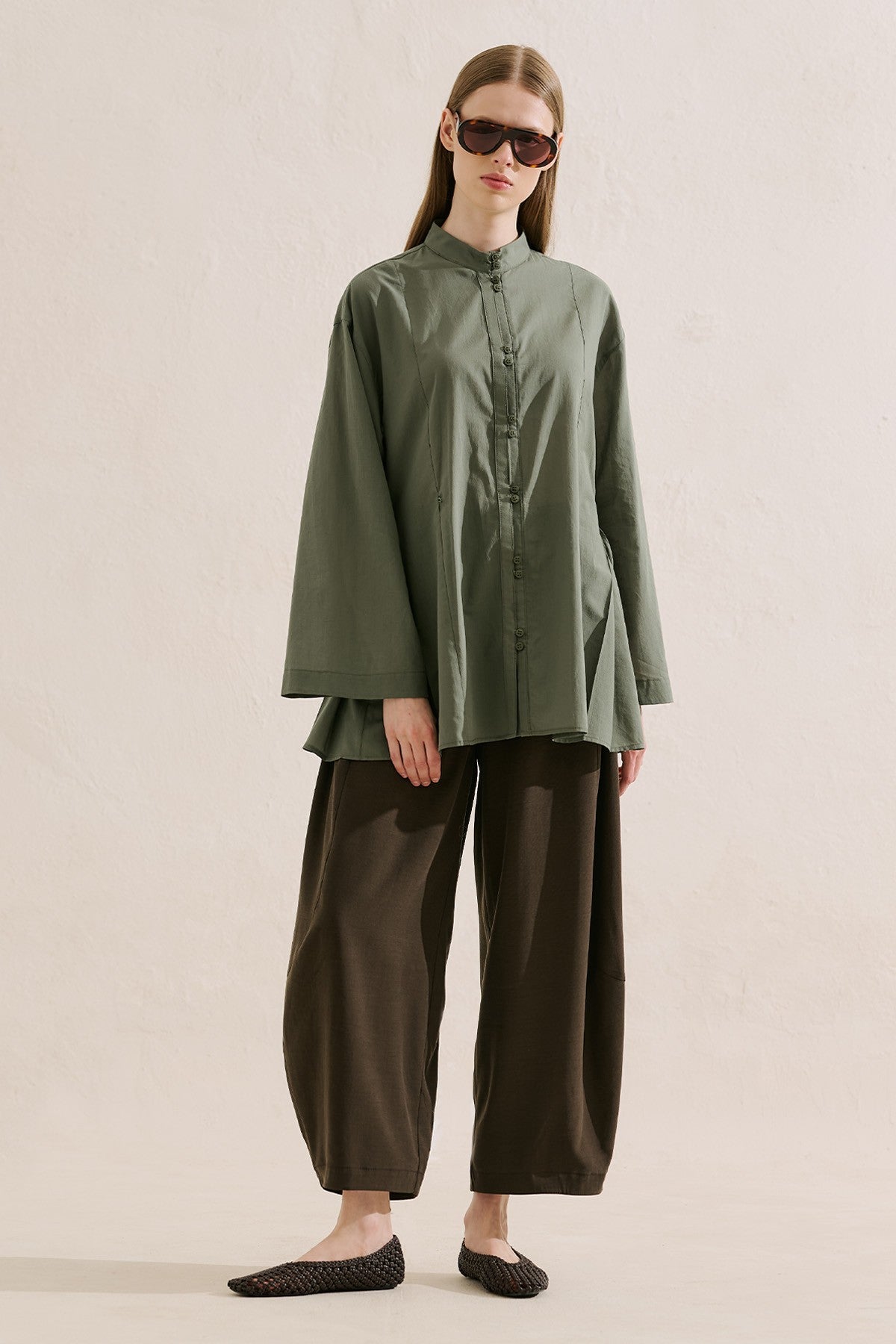 Pleated Buttoned Shirt Sage Green