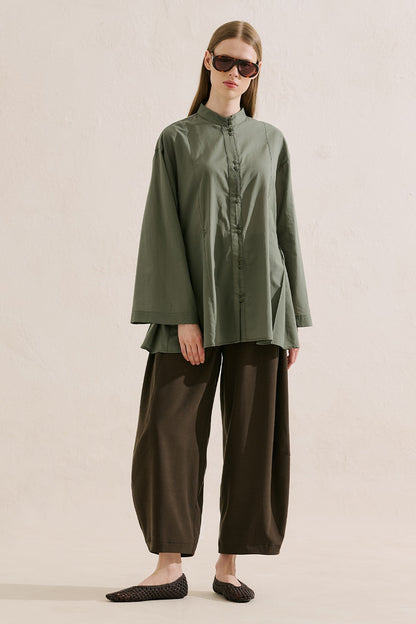 Pleated Buttoned Shirt Sage Green