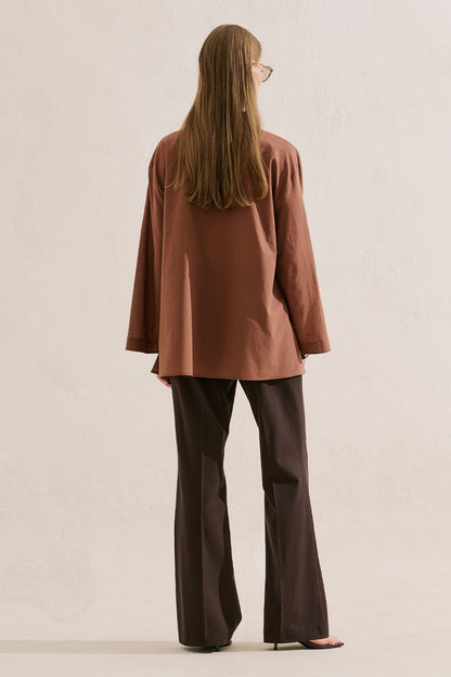 Pleated Buttoned Shirt Sage Warm Coffee