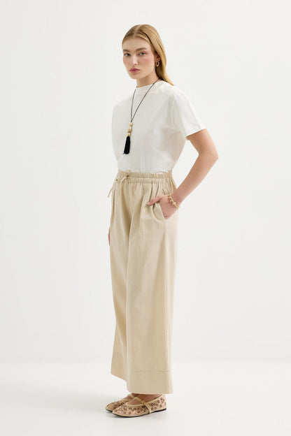 Doren Linen Trousers with Tie Up Light Beige