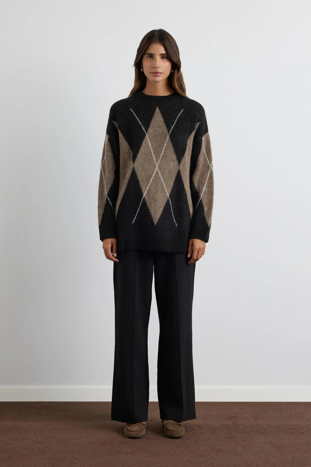 Diamond Pattern Knit Sweater Black