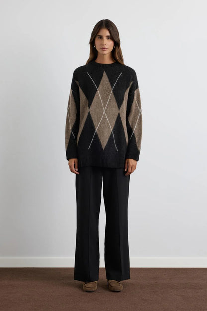 Diamond Pattern Knit Sweater Black