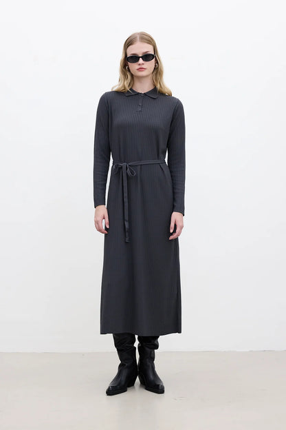 COLLAR KNITWEAR DRESS ANTHRACITE