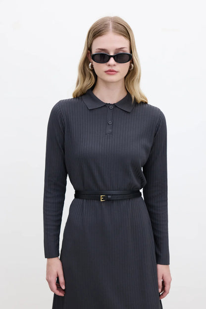 COLLAR KNITWEAR DRESS ANTHRACITE