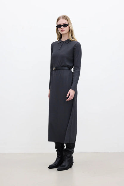 COLLAR KNITWEAR DRESS ANTHRACITE