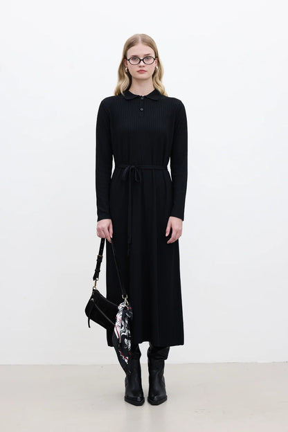 COLLAR KNITWEAR DRESS BLACK