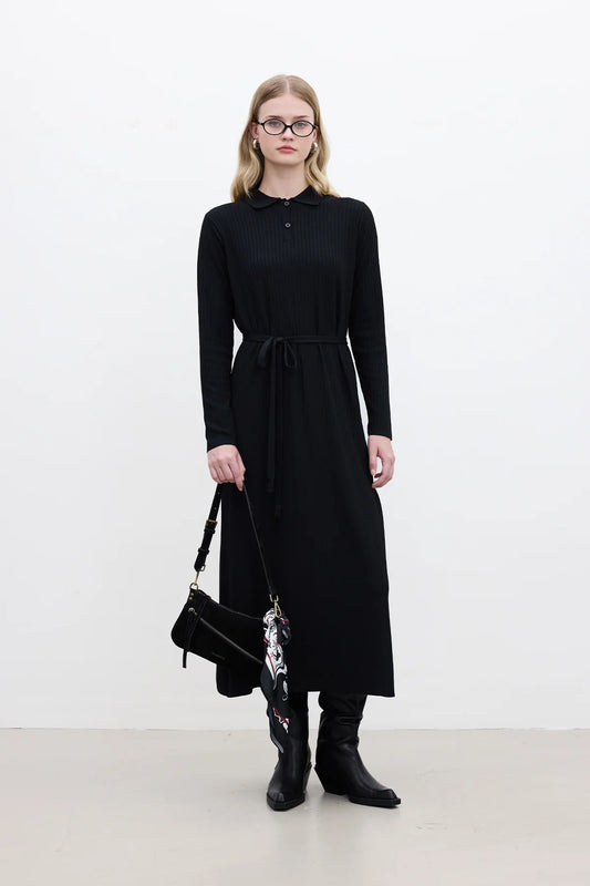 COLLAR KNITWEAR DRESS BLACK