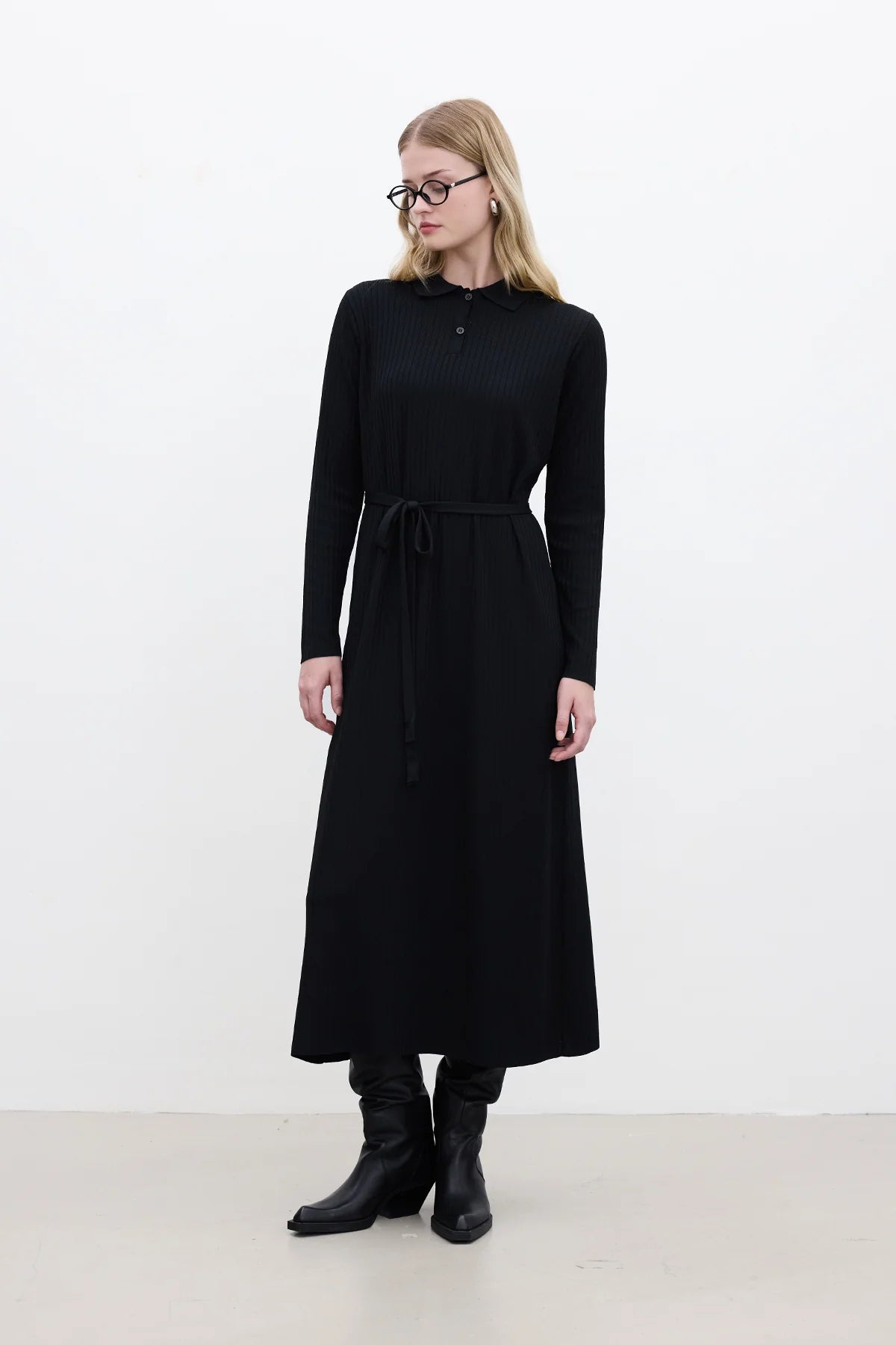 COLLAR KNITWEAR DRESS BLACK