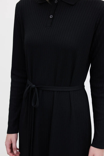 COLLAR KNITWEAR DRESS BLACK