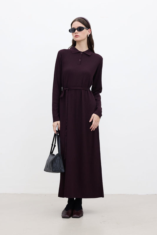 COLLAR KNITWEAR DRESS CHERRY