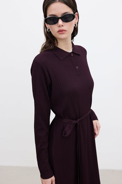 COLLAR KNITWEAR DRESS CHERRY