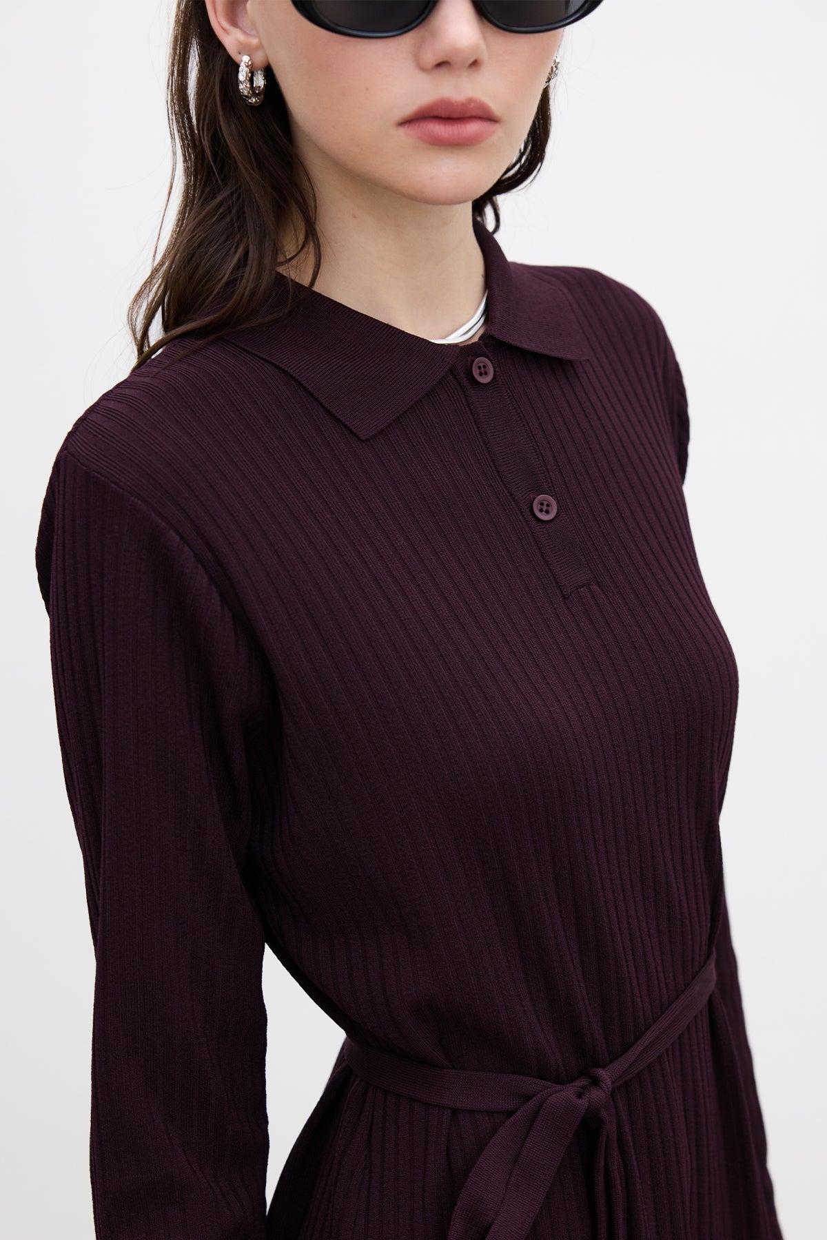 COLLAR KNITWEAR DRESS CHERRY