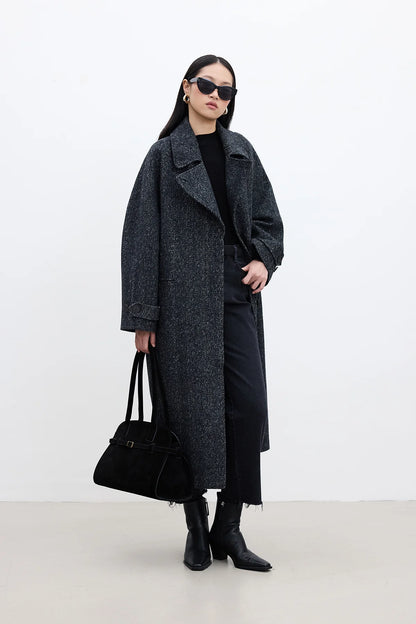 ASYMMETRIC CLOSURE CACHET COAT BLACK