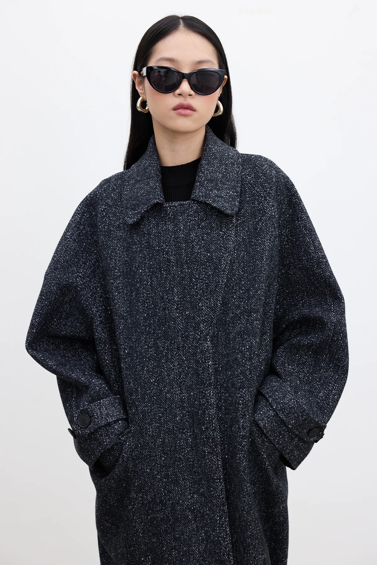 ASYMMETRIC CLOSURE CACHET COAT BLACK