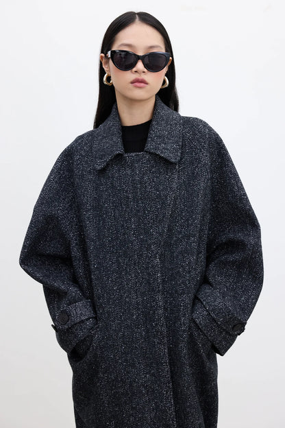 ASYMMETRIC CLOSURE CACHET COAT BLACK