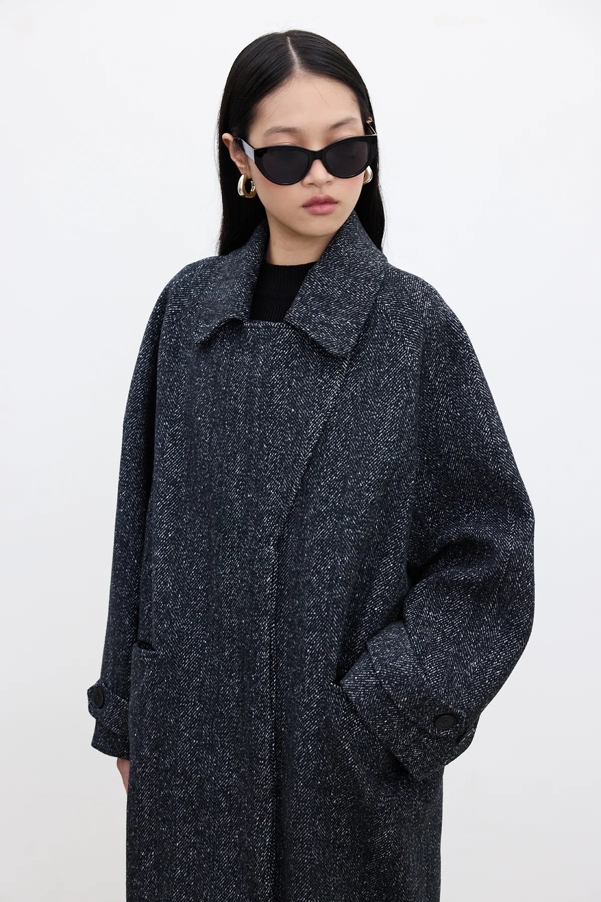 ASYMMETRIC CLOSURE CACHET COAT BLACK