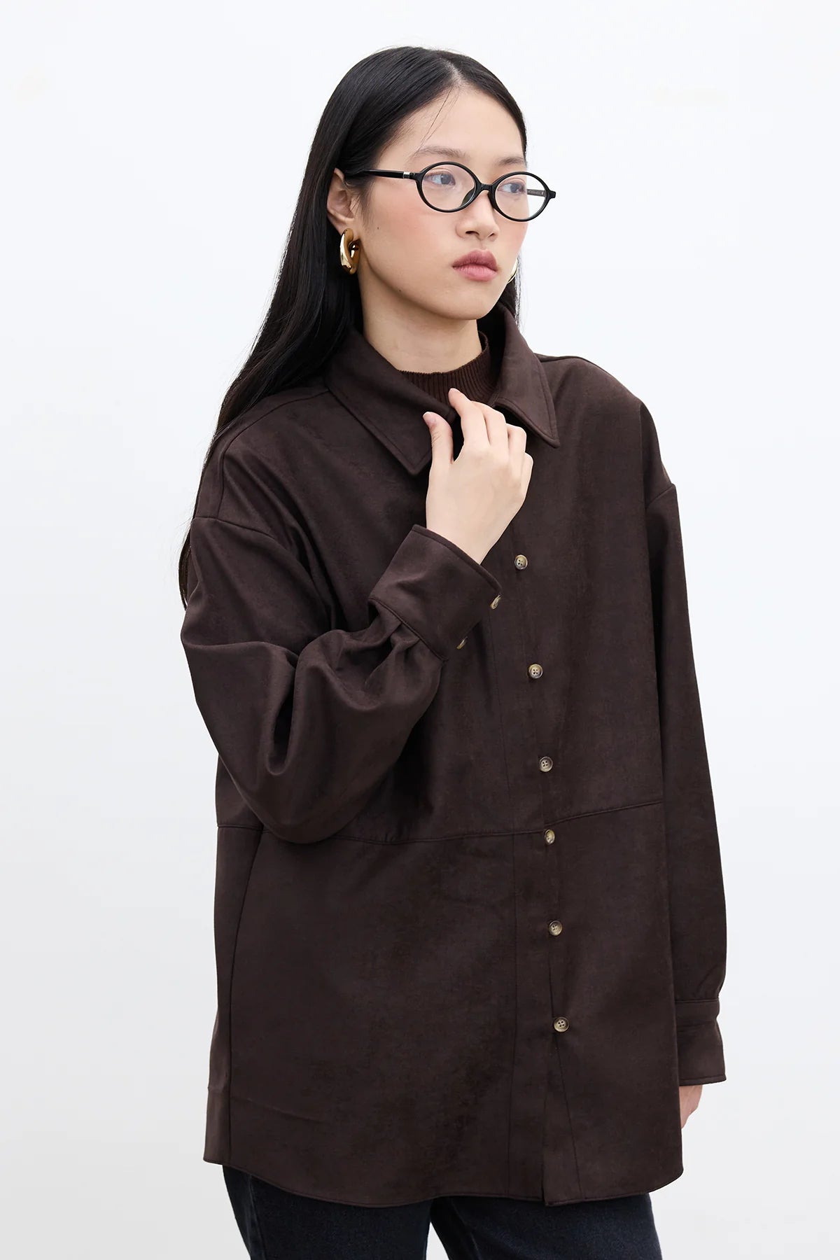 FAUX SUEDE SHIRT BITTER COFFEE