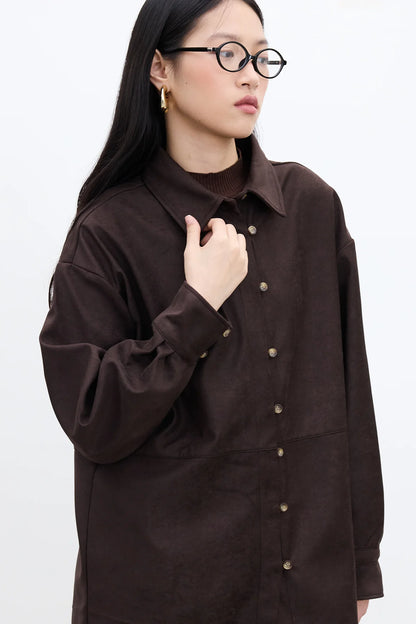 FAUX SUEDE SHIRT BITTER COFFEE