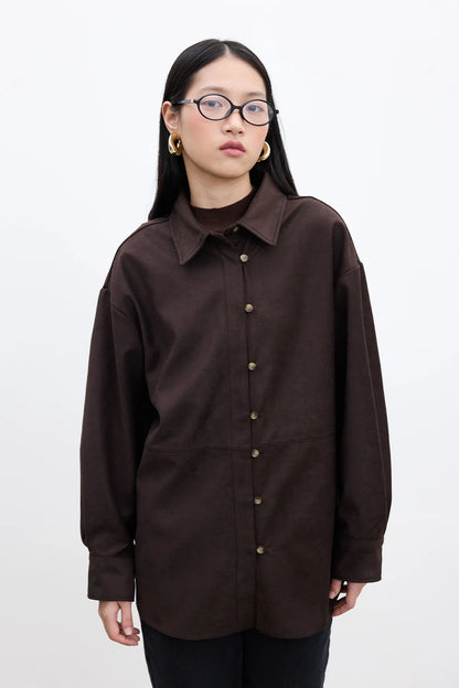 FAUX SUEDE SHIRT BITTER COFFEE