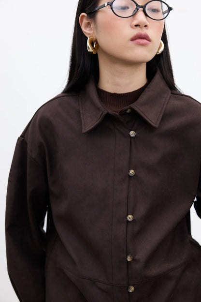 FAUX SUEDE SHIRT BITTER COFFEE