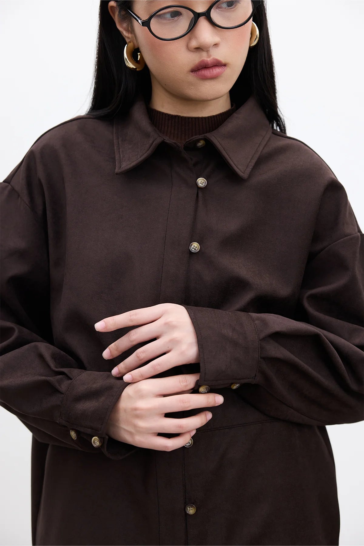 FAUX SUEDE SHIRT BITTER COFFEE