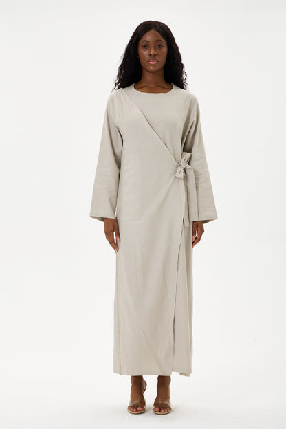 Evan Wrap Linen Dress Stone
