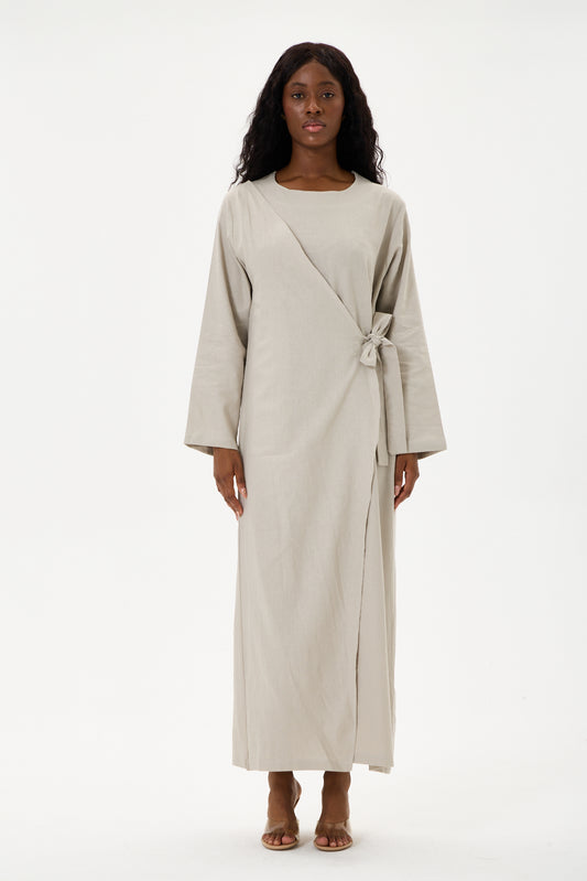 Evan Wrap Linen Dress Stone