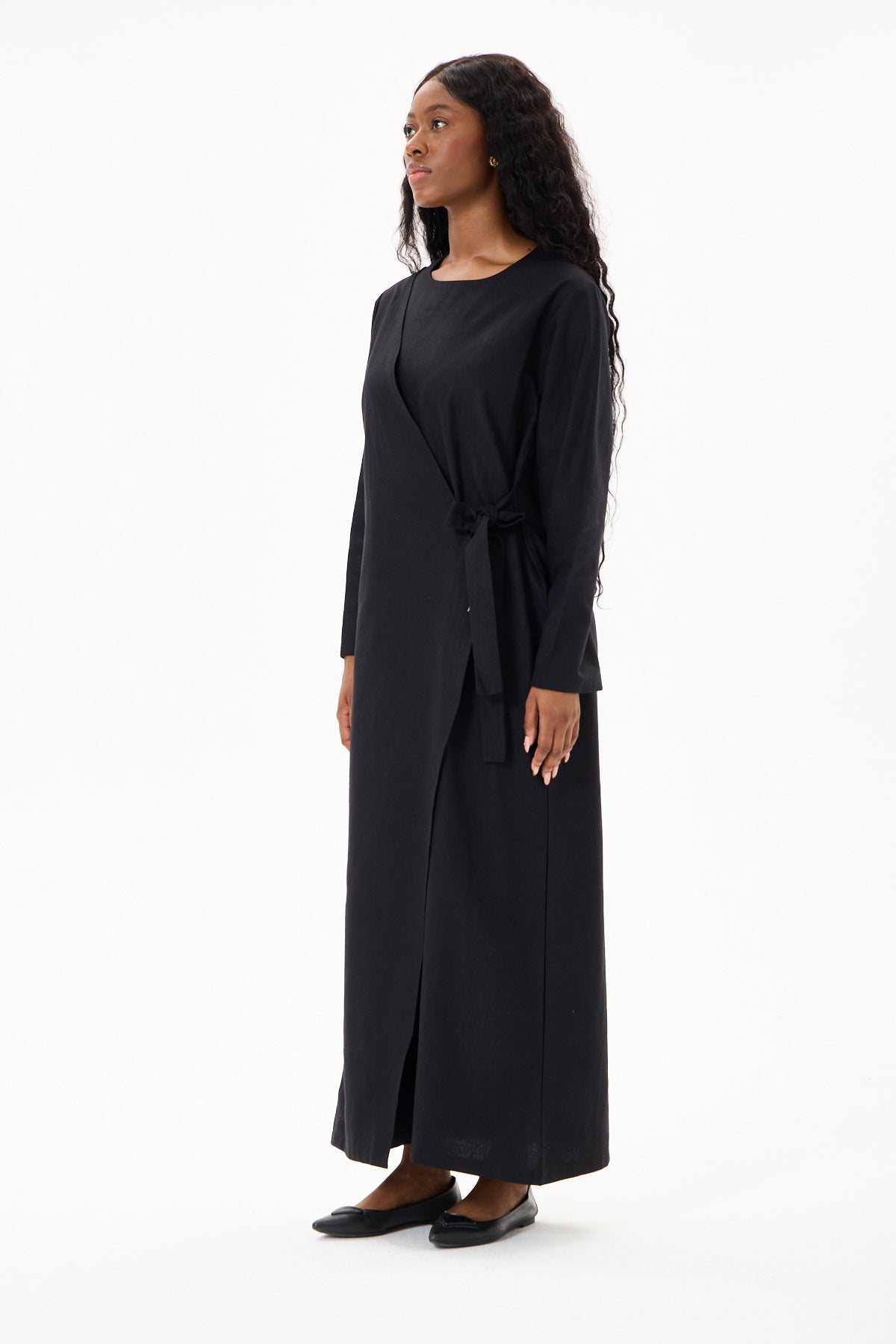 Evan Wrap Linen Dress Black