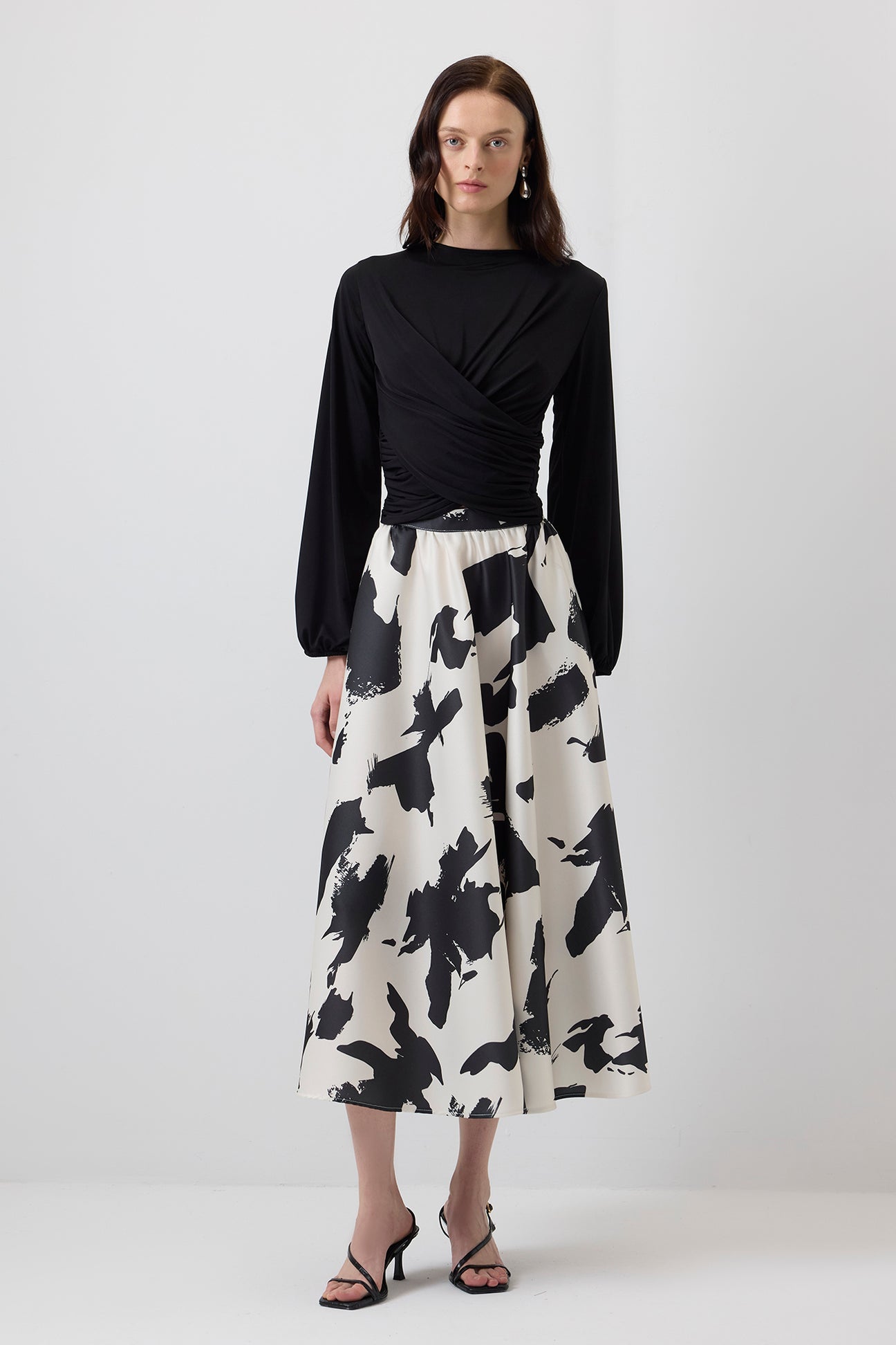 Abstract Monochrome Midi Skirt