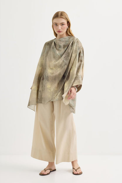 Shawl Collar Patterned Tunic Sage