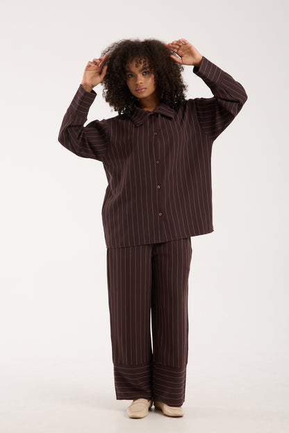 Dory Modal Blouse and Trousers Set Chocolate