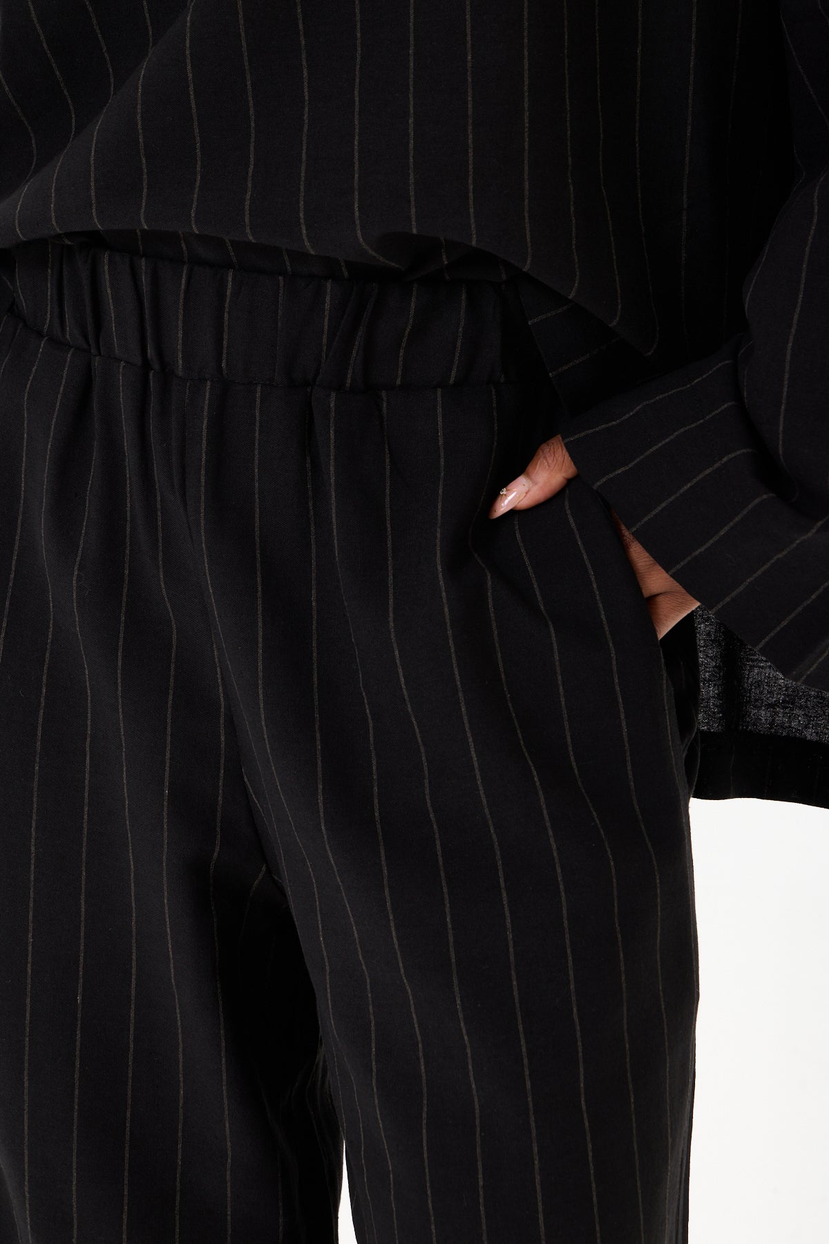 Capri Striped Linen Set Black