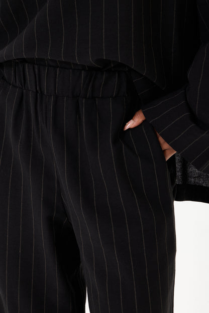 Capri Striped Linen Set Black