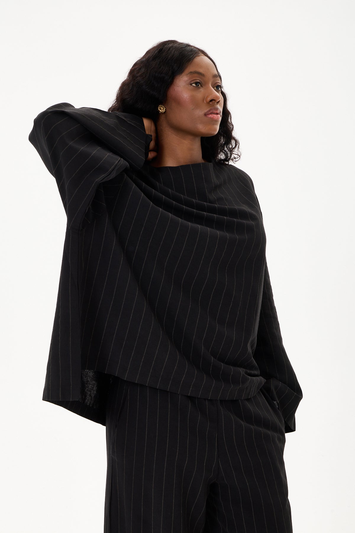 Capri Striped Linen Set Black
