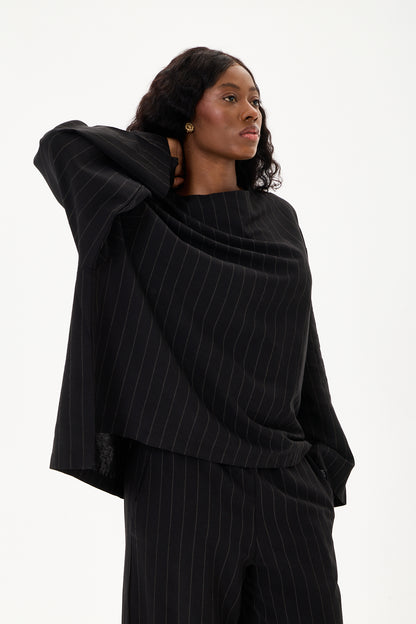 Capri Striped Linen Set Black